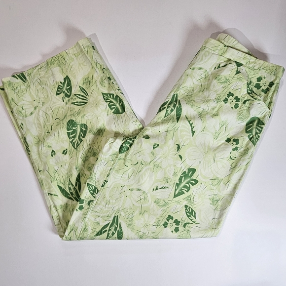 Talbots Womens Pants Size‎ 8 Light Green Palm Leaf Wide Leg Stretchy Resort Wear - Picture 1 of 7